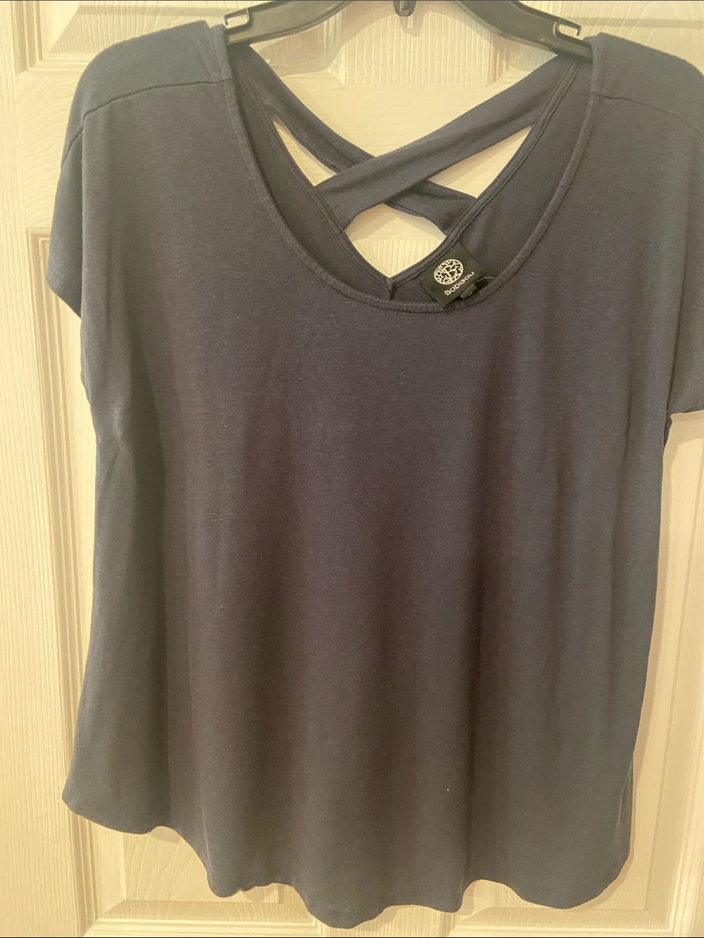 bobeau Navy Short-Sleeve Tee with Crisscross Back